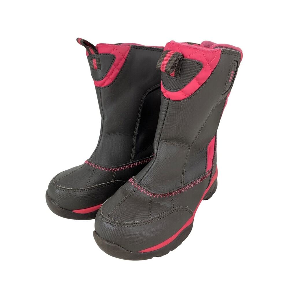 Girls Lands End Quilted Winter Boots Size 2M Pink & Black Water-Resistant
